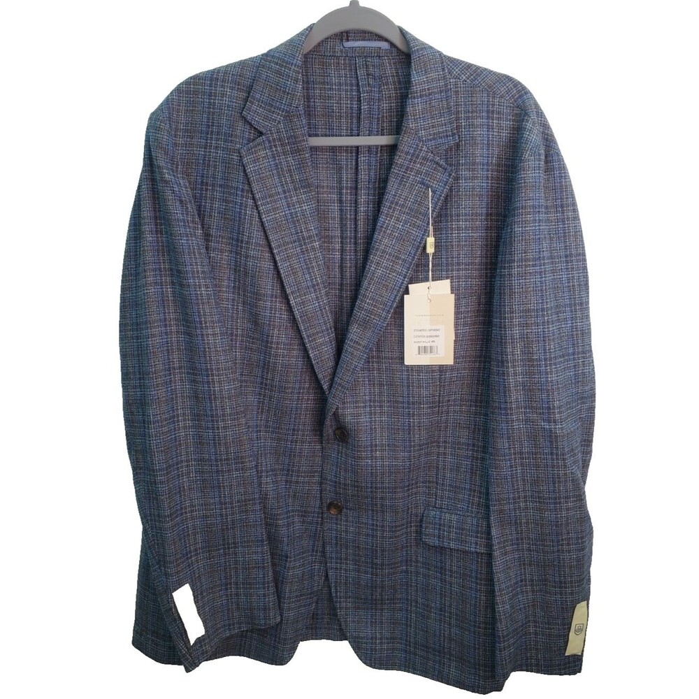Thom Hudson Blue Plaid Italian Linen Silk & Wool Men's Sport Coat Jacket 46R